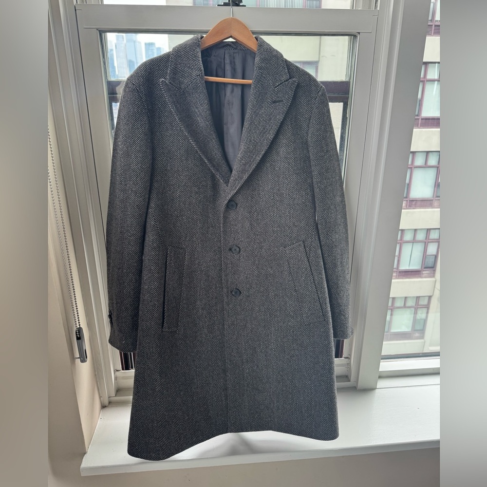 Massimo Dutti Men’s Heather Brown Wool Pea Coat, Size: 38/M (Athletic fit)